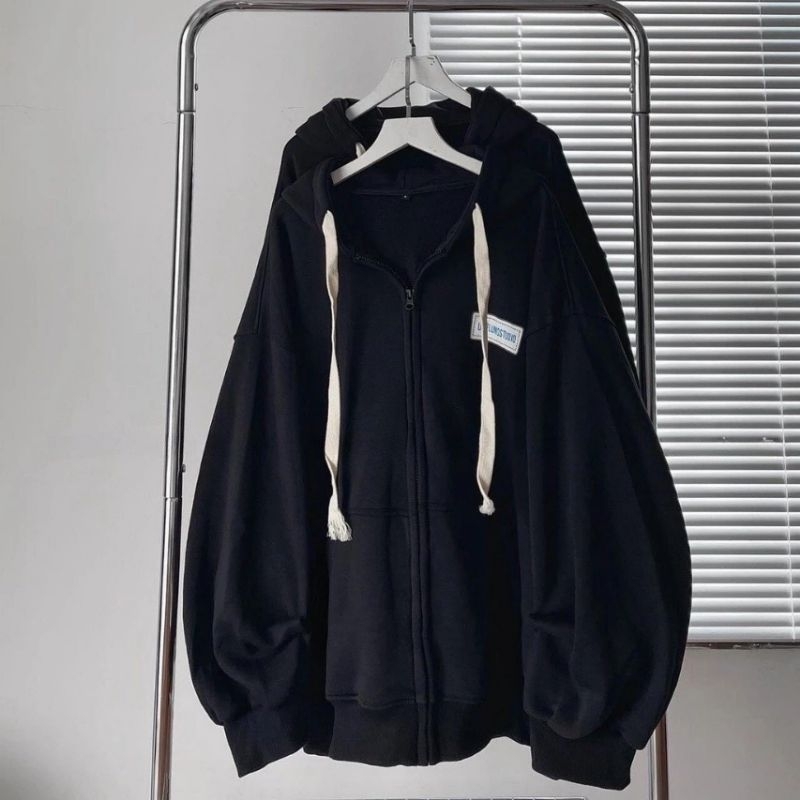 Áo Khoác Nỉ Mũ 2 Lớp Form Rộng Dây Kéo Unisex Nam Nữ Mặc Được Free Size < 75kg