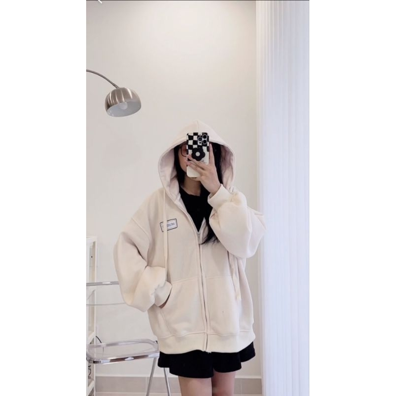 Áo Khoác Nỉ Mũ 2 Lớp Form Rộng Dây Kéo Unisex Nam Nữ Mặc Được Free Size < 75kg