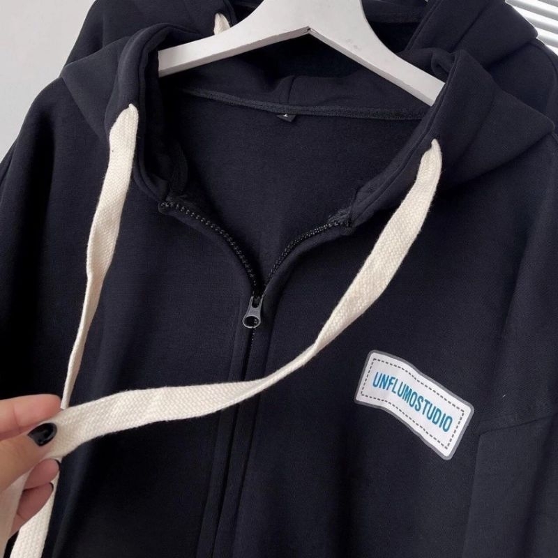 Áo Khoác Nỉ Mũ 2 Lớp Form Rộng Dây Kéo Unisex Nam Nữ Mặc Được Free Size < 75kg