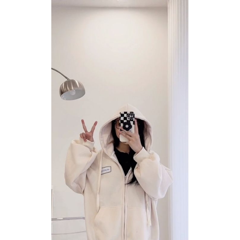 Áo Khoác Nỉ Mũ 2 Lớp Form Rộng Dây Kéo Unisex Nam Nữ Mặc Được Free Size < 75kg