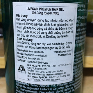 Gel vuốt tóc mềm, cứng Livegain 450ml