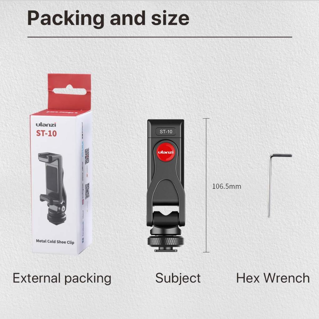 ULANZI ST-10 - Ngàm Kẹp Kim Loại Dành Cho Điện Thoại, Xoay 360 độ, Tích Hợp 2 Cold Shoe Mount