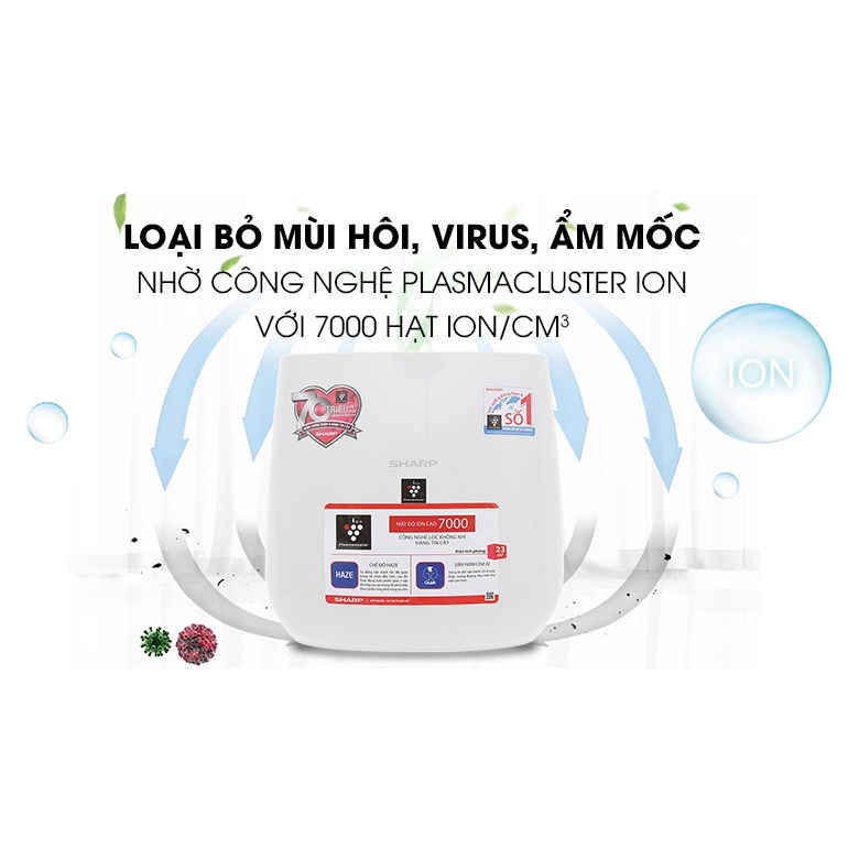 Máy lọc không khí Sharp FP-J30E-B, FP-J30E-A, diện tích 23m2, nhập khẩu Thái Lan, chính hãng, bảo hành 12 tháng