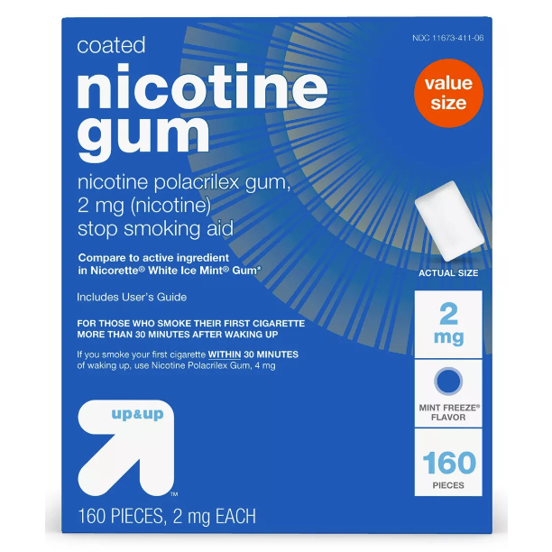 Kẹo Cao Su up & up Nicotine Gum 2mg,160 viên, hương bạc hà