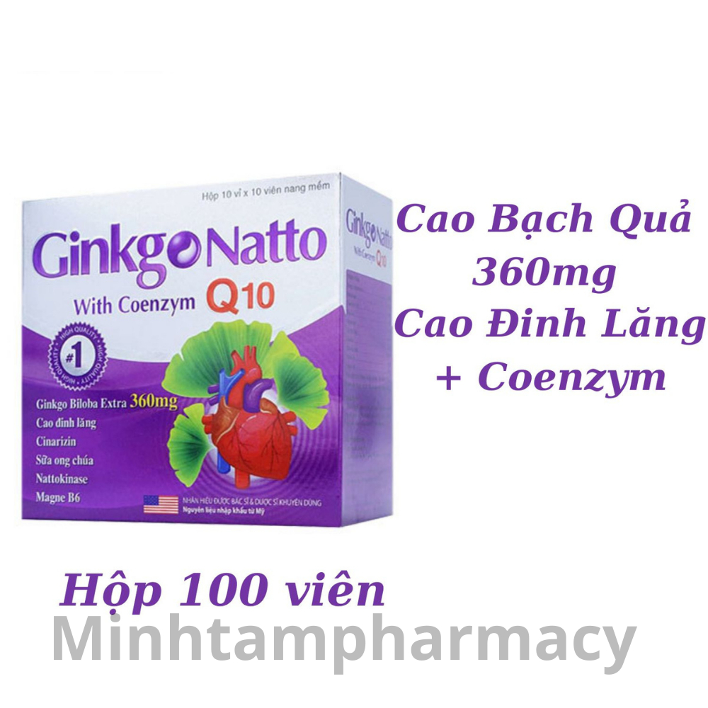 Viên uống bổ não Ginkgo Natto 360mg tím tăng tuần hoàn não, giảm đau đầu, giúp ngủ ngon - Hộp 100 Viên