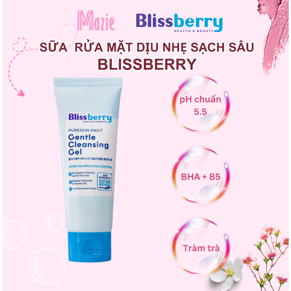 Sữa rửa mặt dịu nhẹ sạch sâu giảm mụn Blissberry Daily Gentle Cleansing Gel 100ml