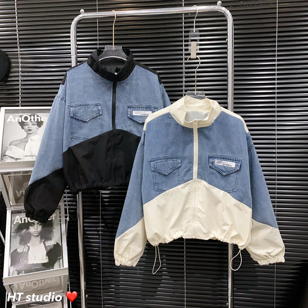 Khoác Bò Pha Gió Cực Chất Form RỘng Dễ Mặc Phong Cách Hàn Quốc