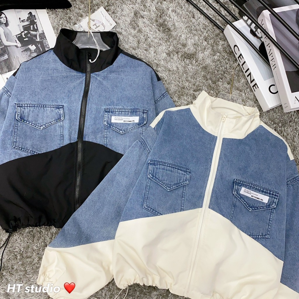 Khoác Bò Pha Gió Cực Chất Form RỘng Dễ Mặc Phong Cách Hàn Quốc