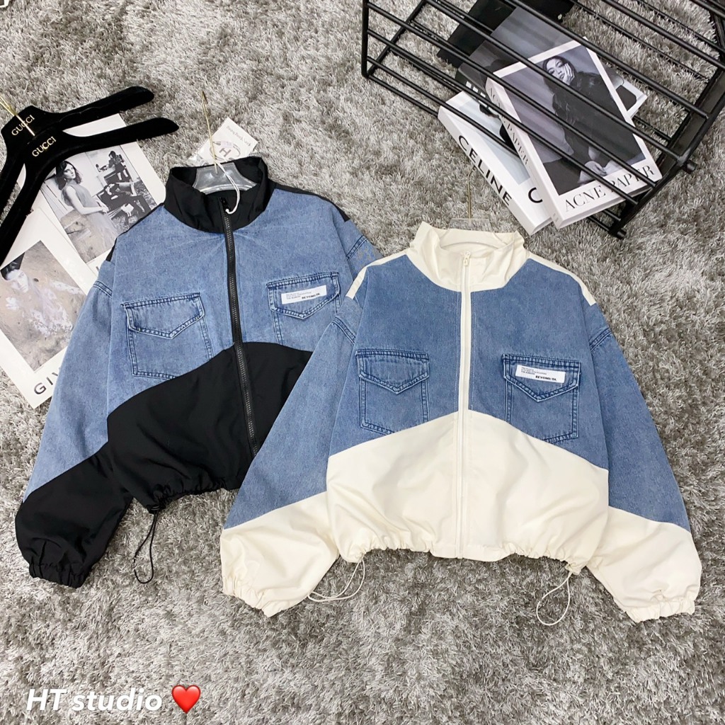 Khoác Bò Pha Gió Cực Chất Form RỘng Dễ Mặc Phong Cách Hàn Quốc