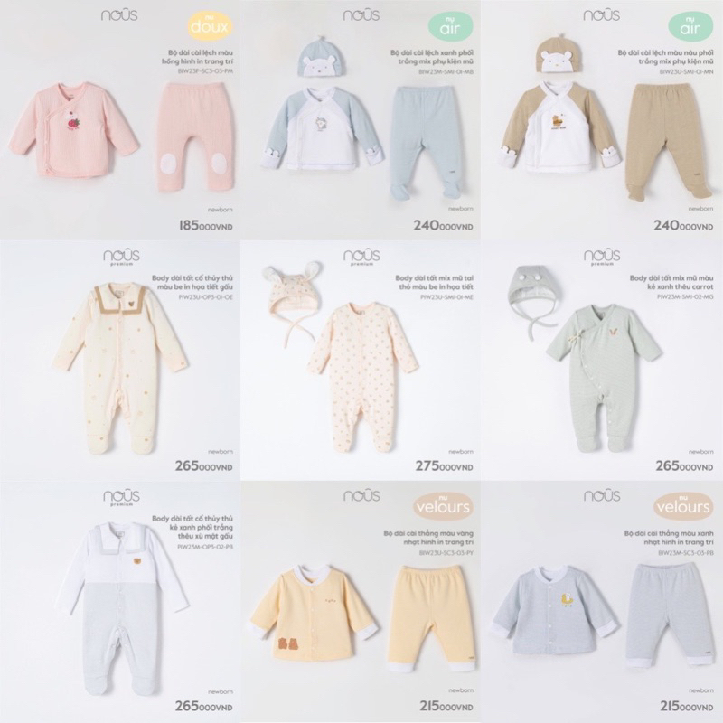 [Nous] Bộ quần áo dài tay Nous Newborn cho bé sơ sinh 3-5,5kg thu đông chất liệu mềm mại chính hãng Nous