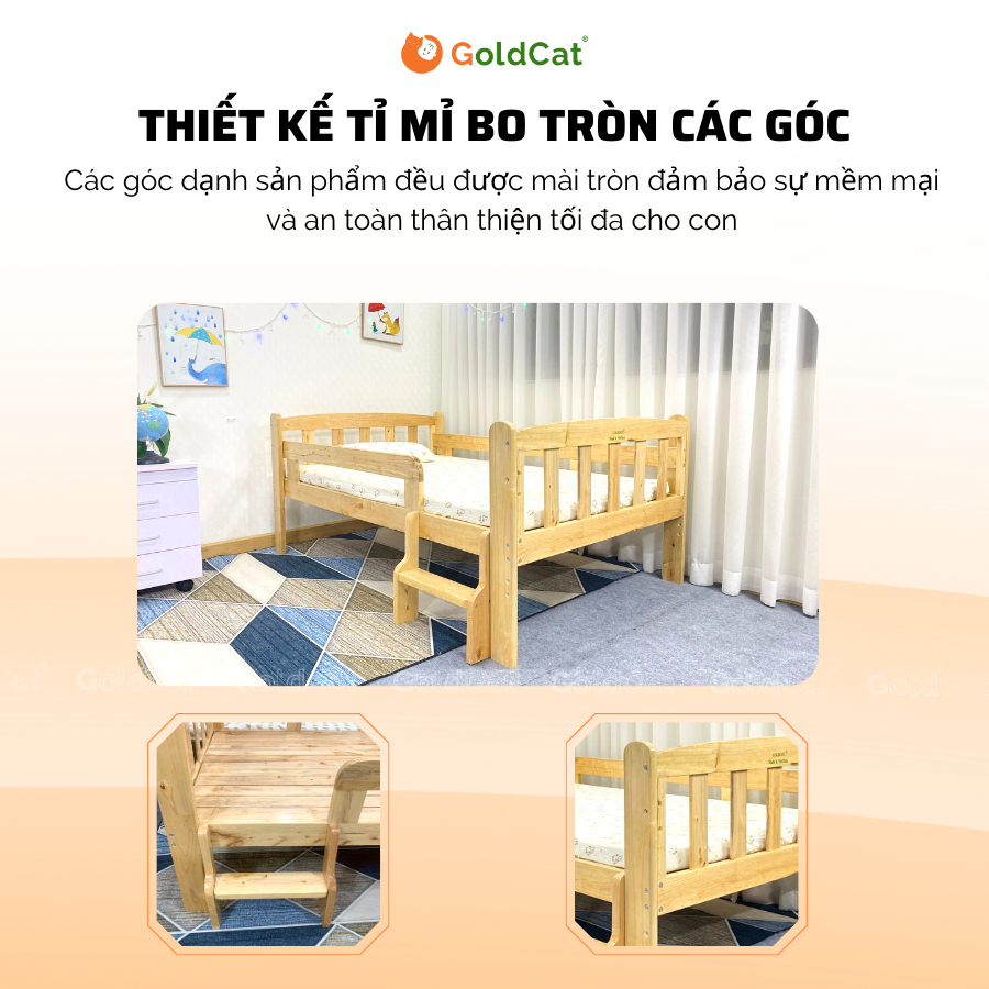 Giường Trẻ Em Đa Năng 6in1 Thiết Kế Cầu Thang Chất Liệu Gỗ Quế Tự Nhiên, An Toàn, Dùng Từ 3-15Y-GOLDCAT PK01