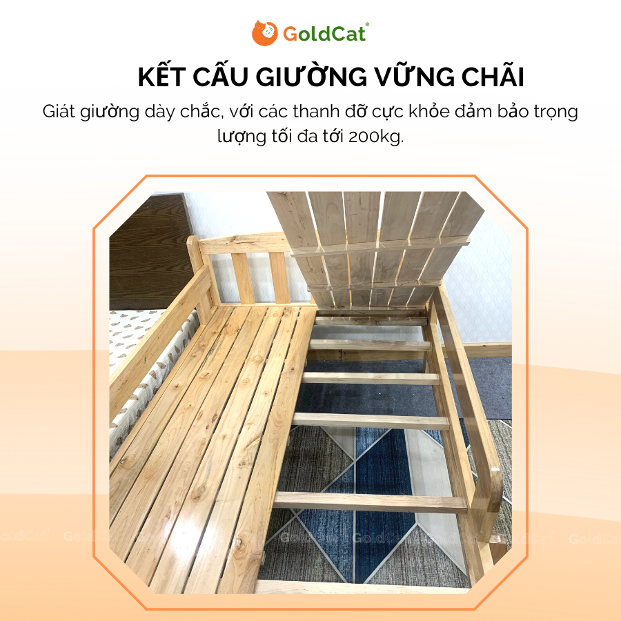 Giường Trẻ Em Đa Năng 6in1 Thiết Kế Cầu Thang Chất Liệu Gỗ Quế Tự Nhiên, An Toàn, Dùng Từ 3-15Y-GOLDCAT PK01