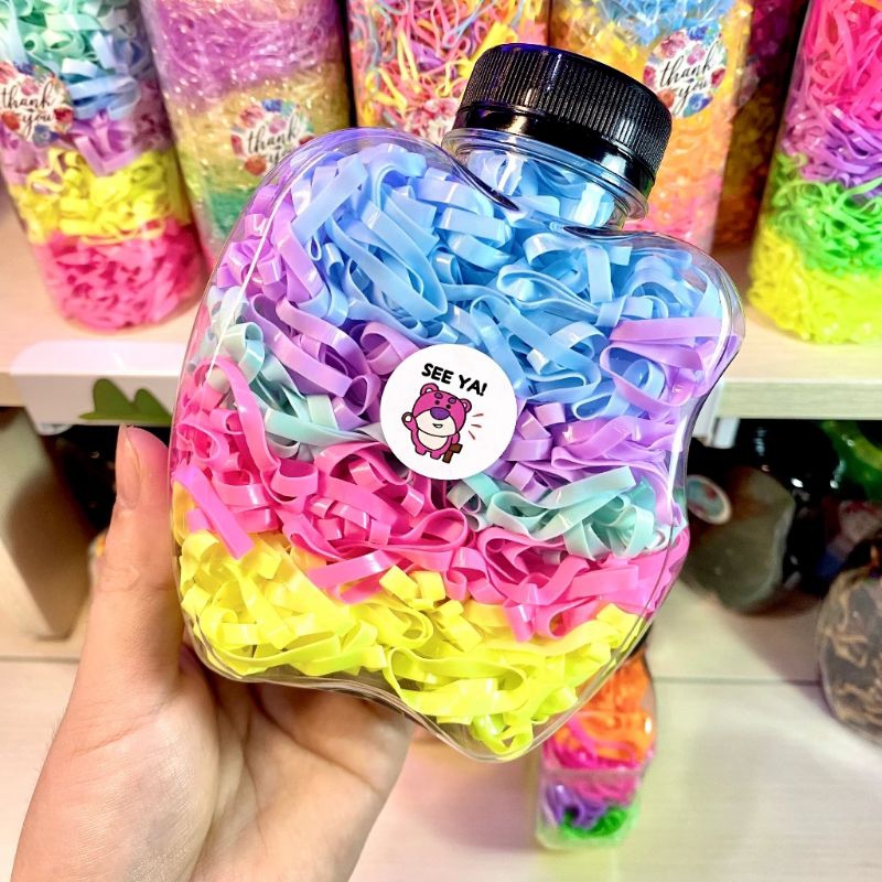 Hũ 500 dây thun buộc tóc cao su co giãn đủ các size cho bé và người lớn