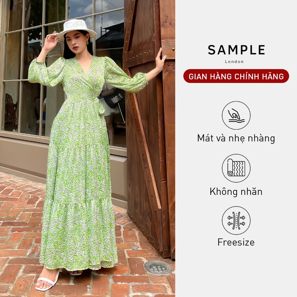 Đầm maxi tay phồng Clara Dress đắp tà SAMPLE LONDON chất không nhăn, thoải mái, nhẹ nhàng phù hợp đi biển