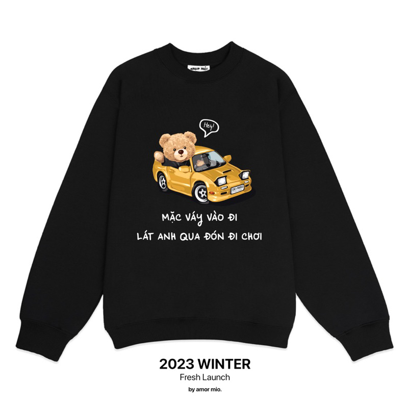 Áo sweater chữ nỉ bông màu đen nam nữ mặc được có size tới 85kg