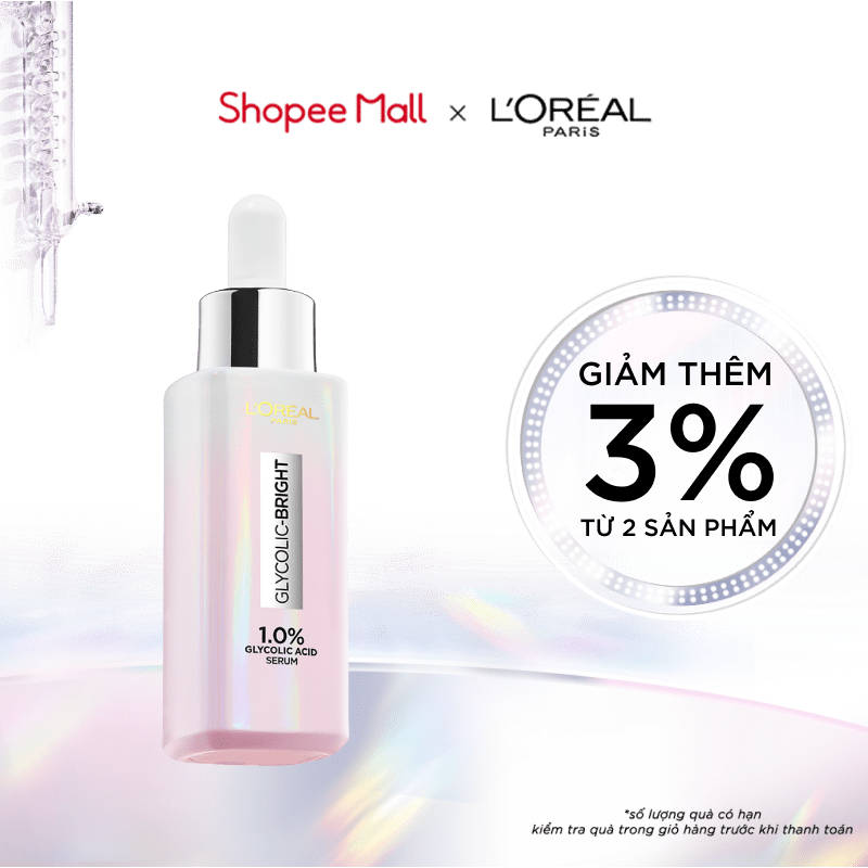 Serum dưỡng sáng mờ thâm nám L'Oreal Paris Glycolic Bright 1.0% Glycolic Acid (AHA) 30ml