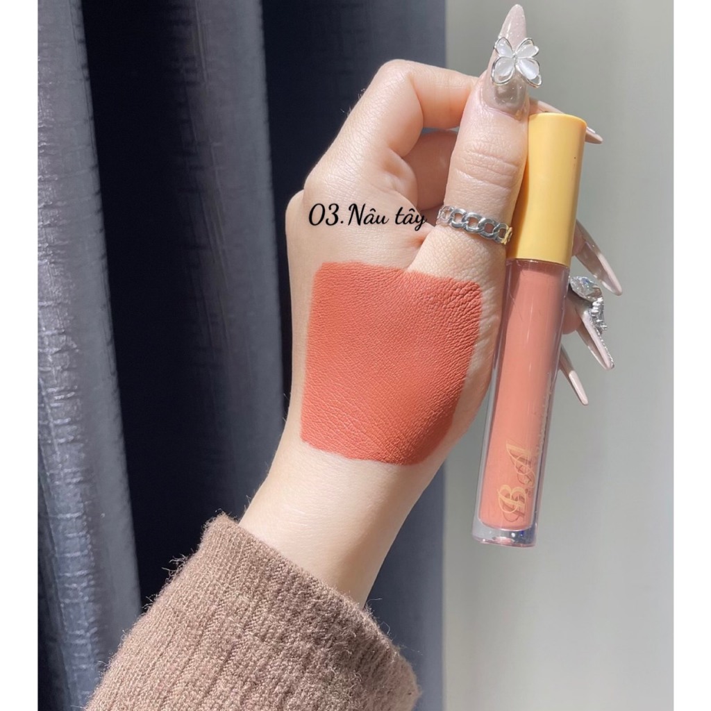 Son Kem Lì Nắp Vàng Cao Cấp B.A Màu Nâu Tây Mịn Mướt Môi