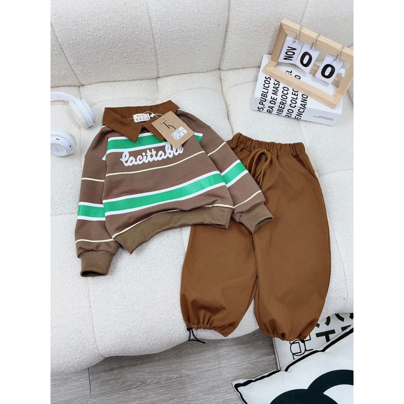 Set bộ áo kẻ da cá kèm quần túi hộp cho bé trai