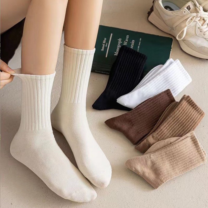 Sét 5 Đôi Tất Cổ Cao Chơn Cổ kẻ sọc Dày Dặn Mềm Thấm Hút Mồ Hôi