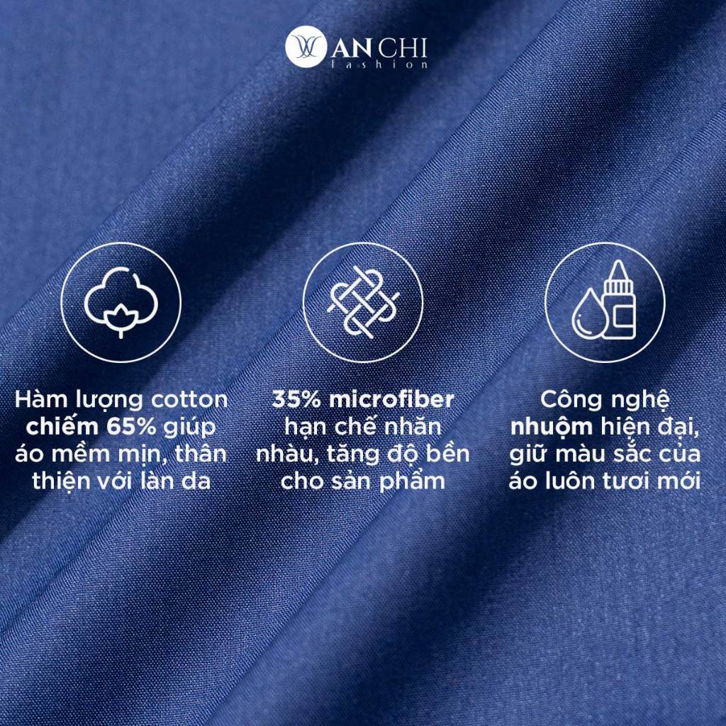 Áo Sơ Mi Nam Dài Tay Trung Niên ANCHI Classic Cotton Trơn Màu Xanh Than Cao Cấp