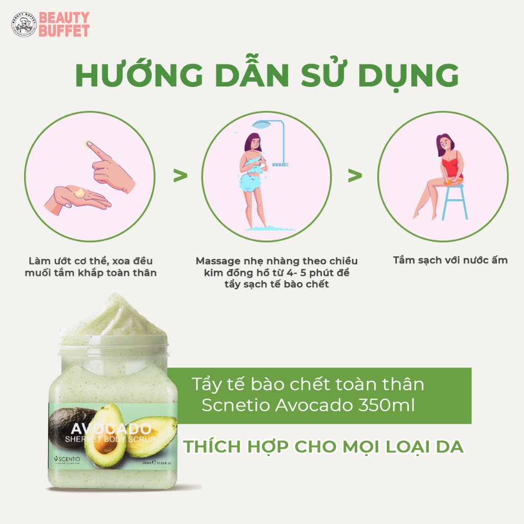 Tẩy tế bào da chết body dưỡng ẩm và sáng mịn da quả bơ Beauty Buffet Scentio Avocado Body Scrub 350ml