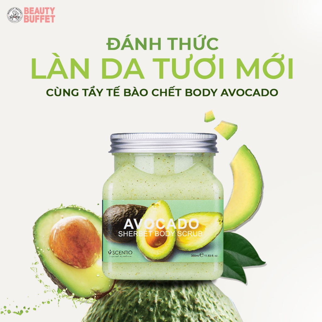 Tẩy tế bào da chết body dưỡng ẩm và sáng mịn da quả bơ Beauty Buffet Scentio Avocado Body Scrub 350ml