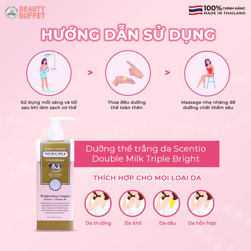 [Body lotion] Dưỡng thể dưỡng trắng da toàn thân Scentio Double Milk Triple Bright 250ml