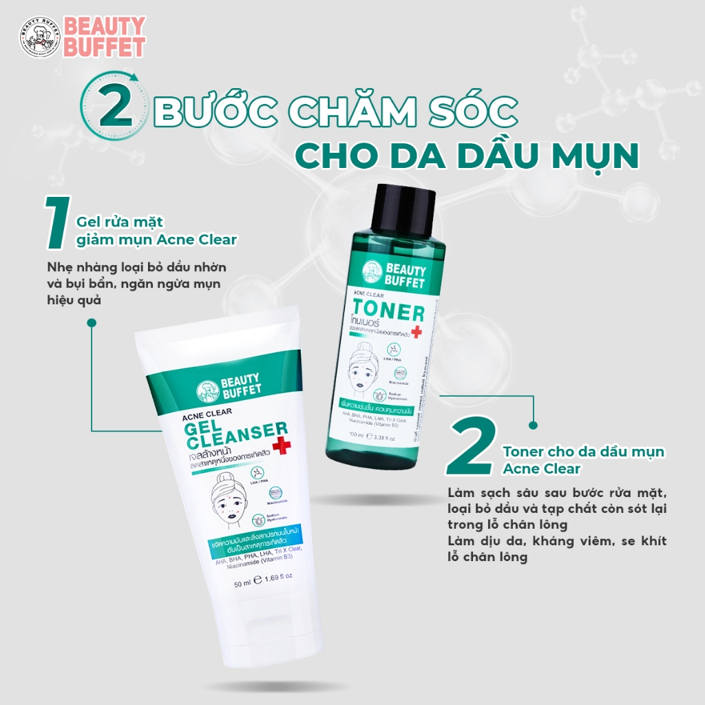 Gel rửa mặt giảm mụn Beauty Buffet Acne Clear Gel Cleanser 50ml