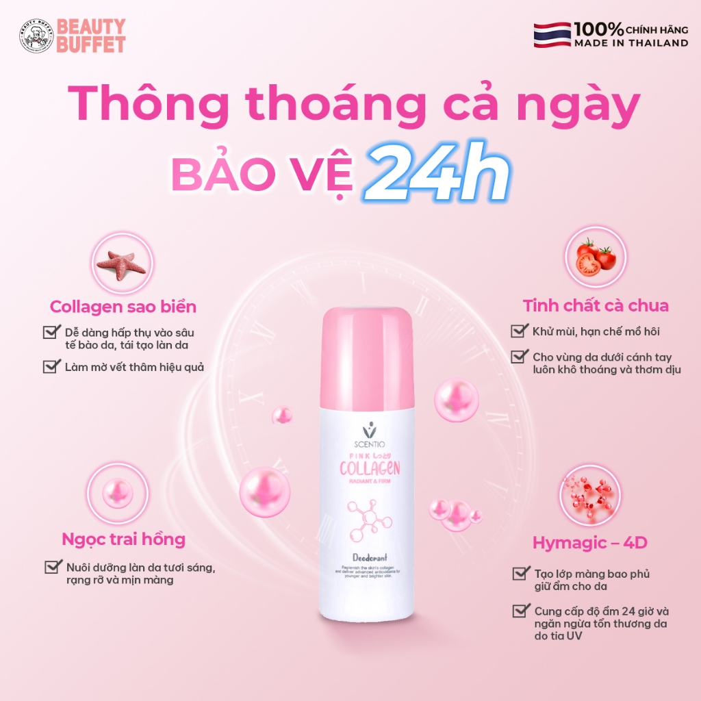 Lăn khử mùi và khô thoáng vùng da dưới cánh tay Scentio Pink Collagen 50ml