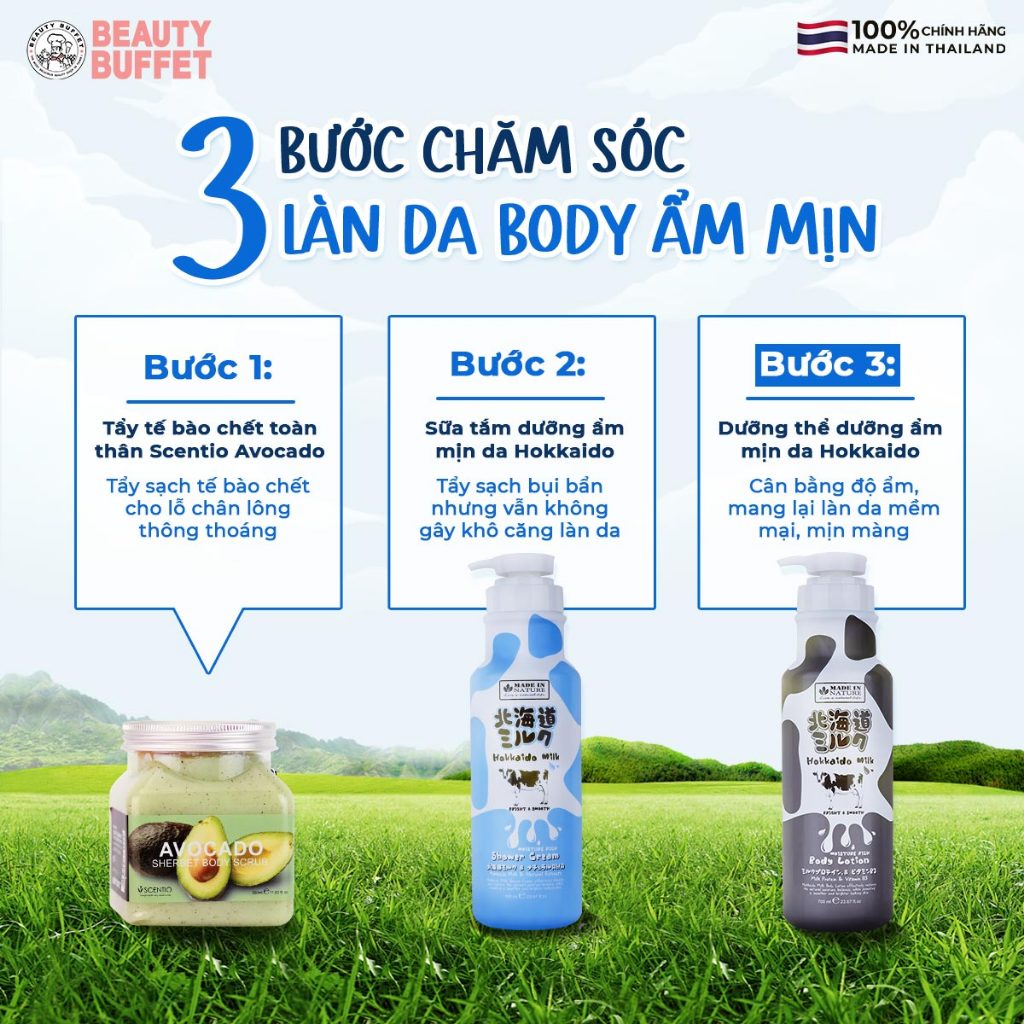 [Body lotion] Dưỡng thể dưỡng ẩm & mịn da Beauty Buffet Made in Nature Hokkaido Milk 700ml