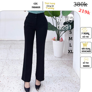 Quần ống loe Cúc Fashion quần begy nữ lưng cạp cao vải from đẹp dày dặn dài suông loe màu đen thời trang Q291