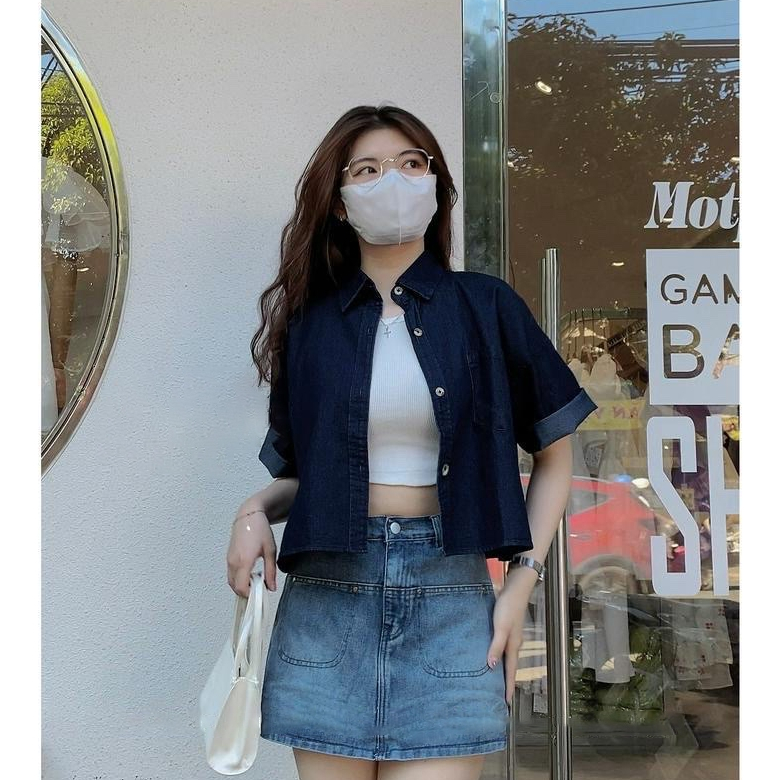 Áo Sơ Mi Croptop Tay Ngắn Chất Jean Denim Mai Anh Clothing