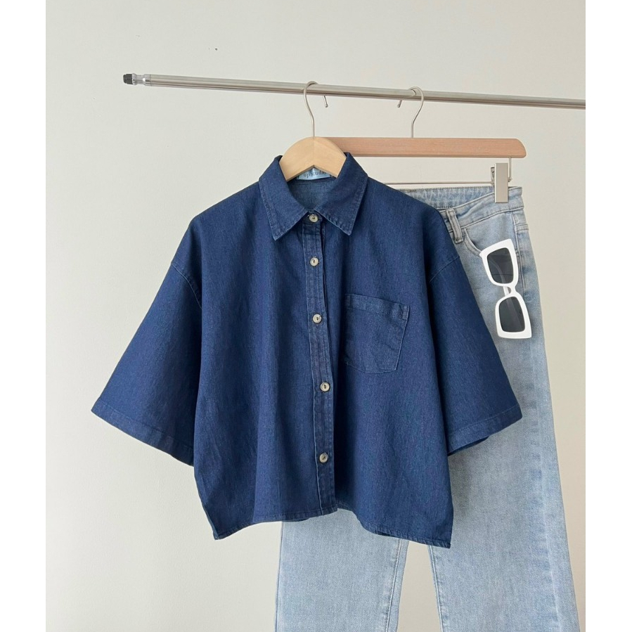 Áo Sơ Mi Croptop Tay Ngắn Chất Jean Denim Mai Anh Clothing