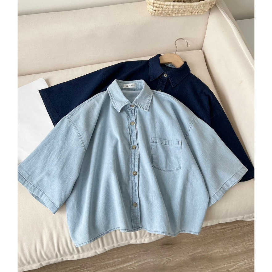 Áo Sơ Mi Croptop Tay Ngắn Chất Jean Denim Mai Anh Clothing
