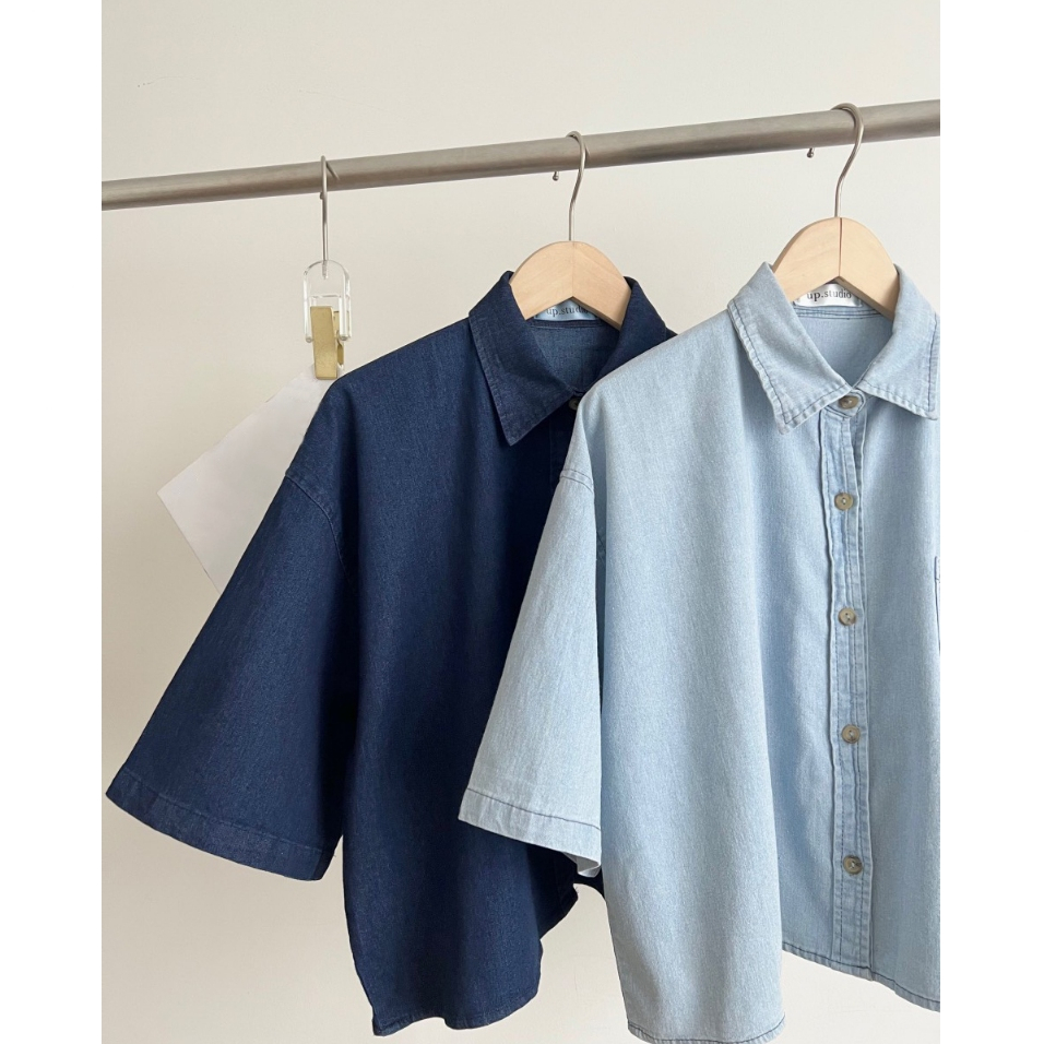 Áo Sơ Mi Croptop Tay Ngắn Chất Jean Denim Mai Anh Clothing
