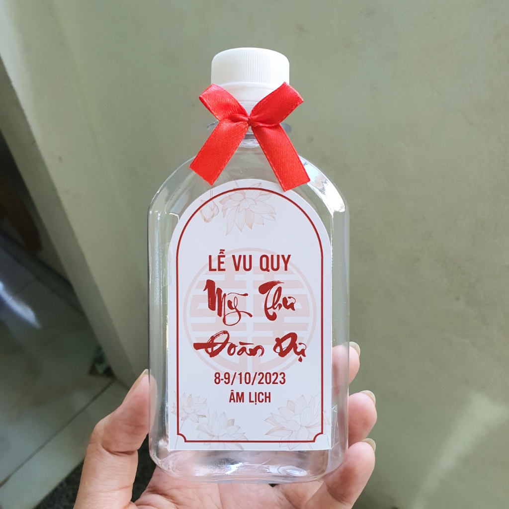 Combo chai bầu 330ml + tem dán + nơ