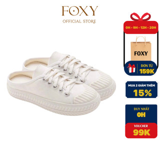  Giày sục thể thao nữ dáng mules hở gót màu trắng trơn basic đế cao 3cm Foxy - FOM003 