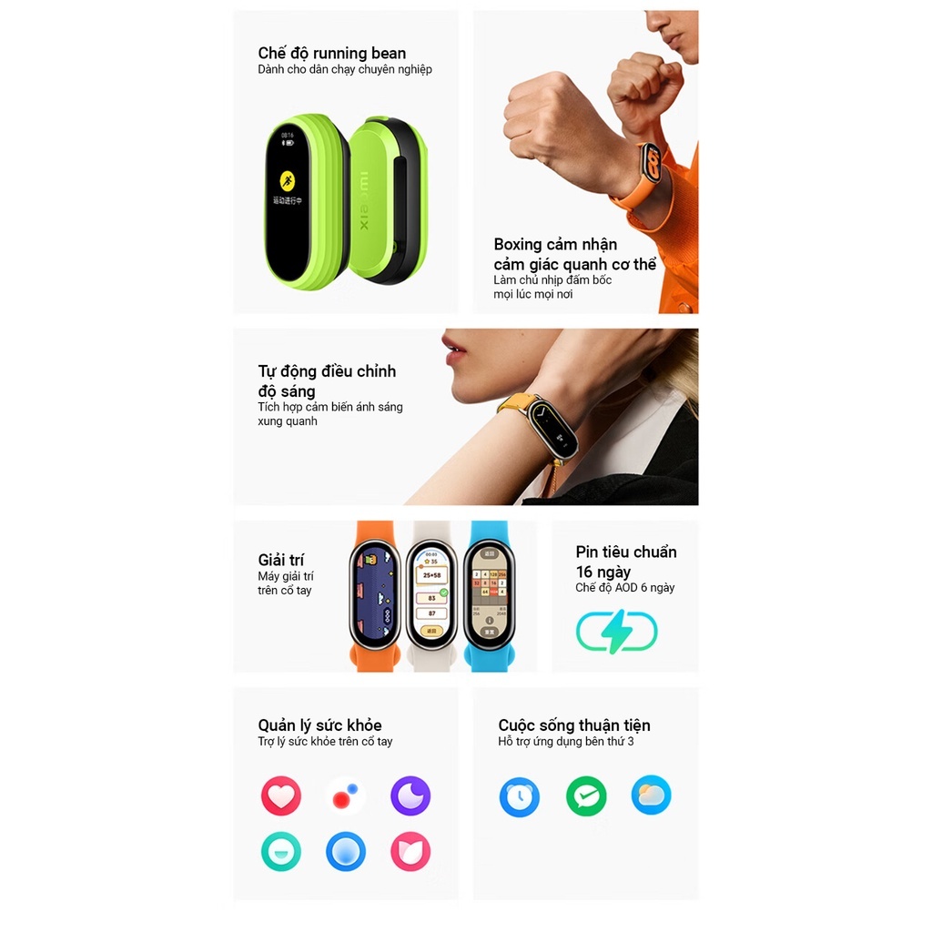 Vòng đeo tay thông minh Xiaomi Mi Band 8 M2239B1 Đen, Màn hình Amoled 1.62 inch