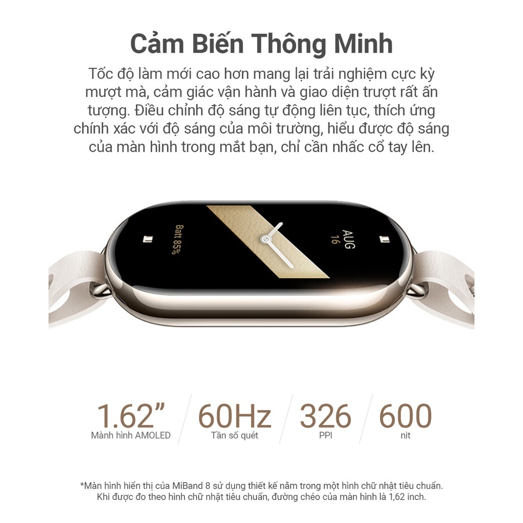 Vòng đeo tay thông minh Xiaomi Mi Band 8 M2239B1 Đen, Màn hình Amoled 1.62 inch