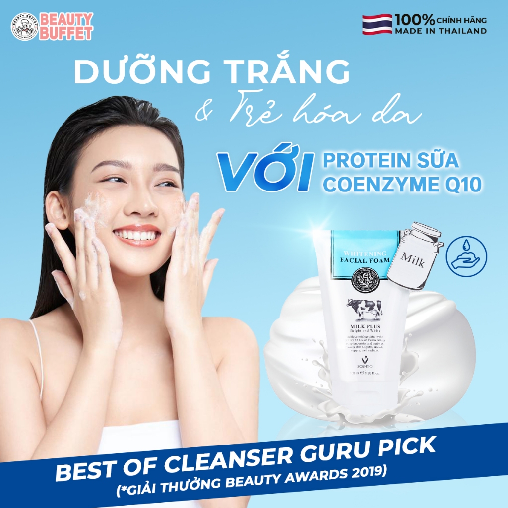 [TIẾT KIỆM HƠN] Combo 2 Sữa rữa mặt tạo bọt dưỡng trắng và trẻ hóa da Beauty Buffet Scentio Milk Plus Q10 100ml