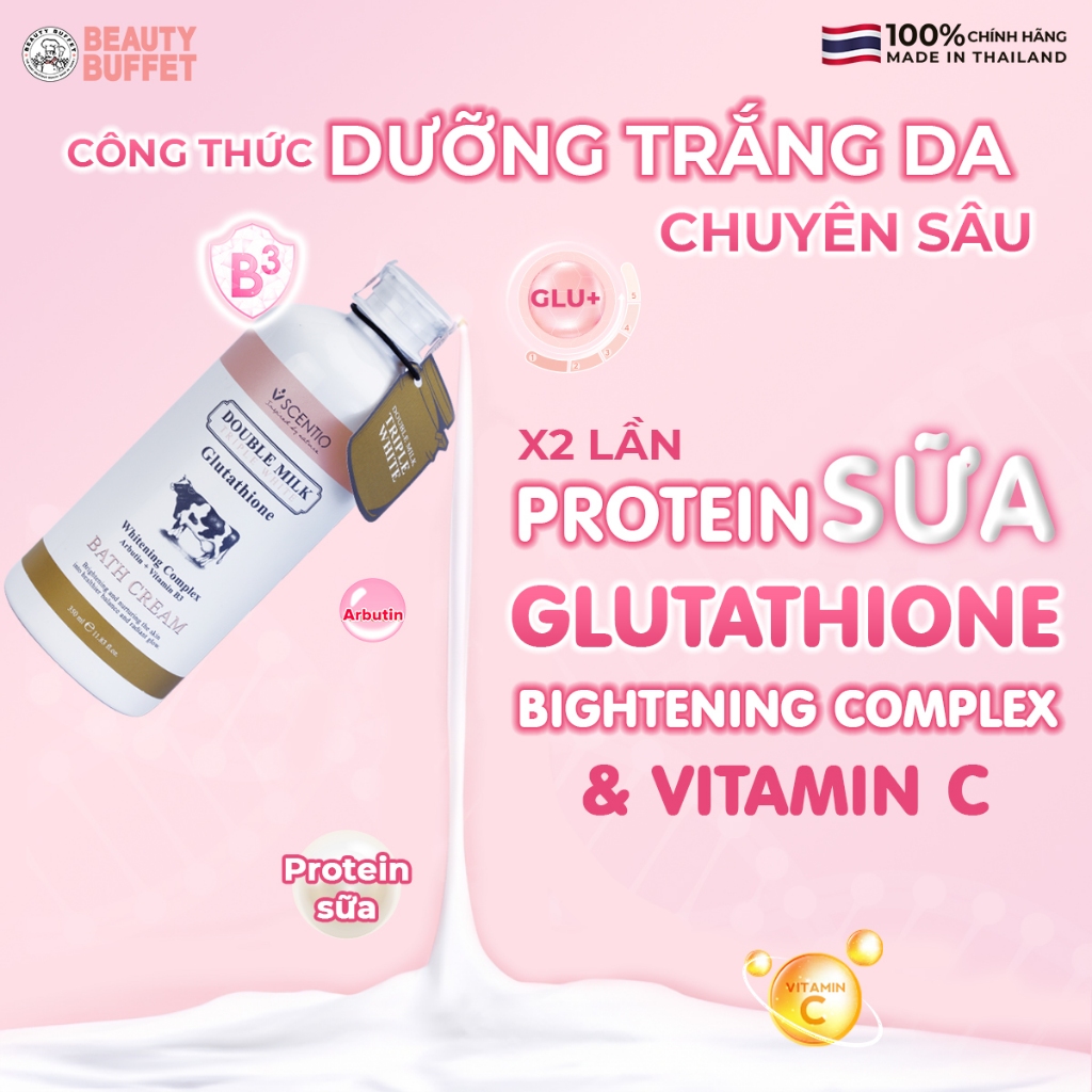 [Shower] Sữa tắm trắng da con bò Thái Lan Beauty Buffet Scentio Double Milk Triple Bright Bath Cream 350ml