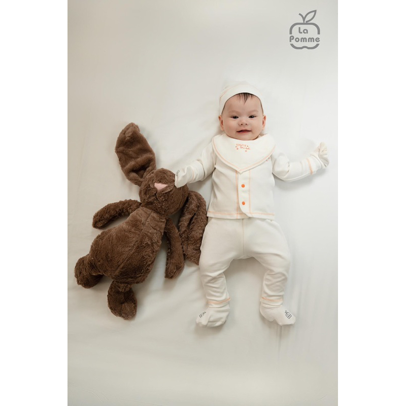 Bộ quần áo dài tay cho bé sơ sinh 3-7kg chất liệu petit chính hãng La Pomme 2023