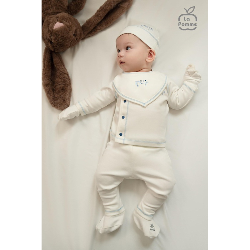Bộ quần áo dài tay cho bé sơ sinh 3-7kg chất liệu petit chính hãng La Pomme 2023
