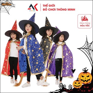 [LOẠI ĐẸP] Set Áo Choàng Phù Thuỷ Kèm Mũ Hóa Trang Cho Bé Trai Bé Gái Trong Lễ Hội Halloween