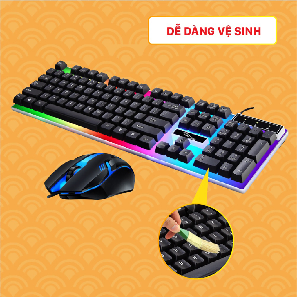 Bàn phím máy tính gaming G21, bàn phím giả cơ kèm chuột có dây với đèn Led 7 màu chuyên dùng PC ,laptop