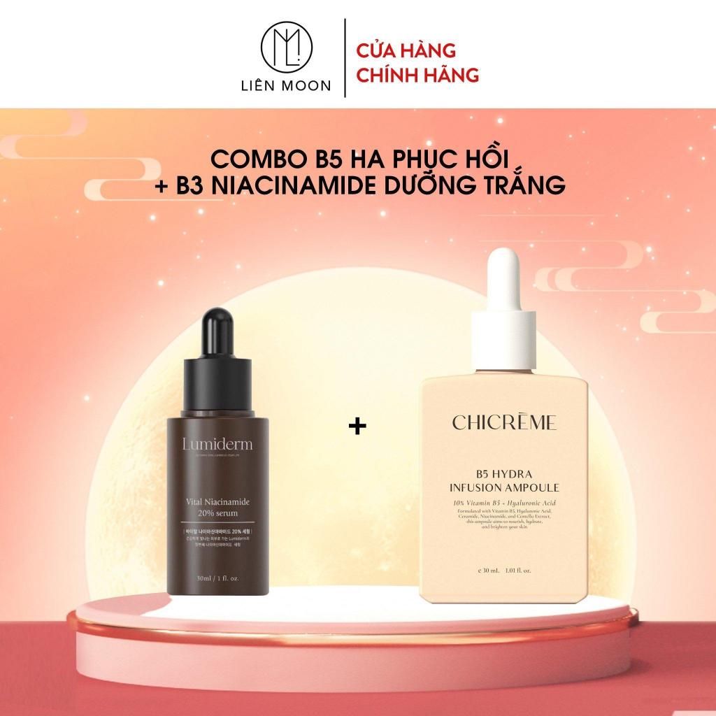 Combo Serum cấp ẩm phục hồi da 10% B5 HA - 30ml + Serum b3 niacinamide 20% Lumiderm