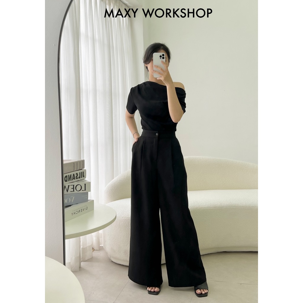 Áo thun tay ôm tay ngắn xếp ly tà xéo Side Sleeve Top Maxy Workshop