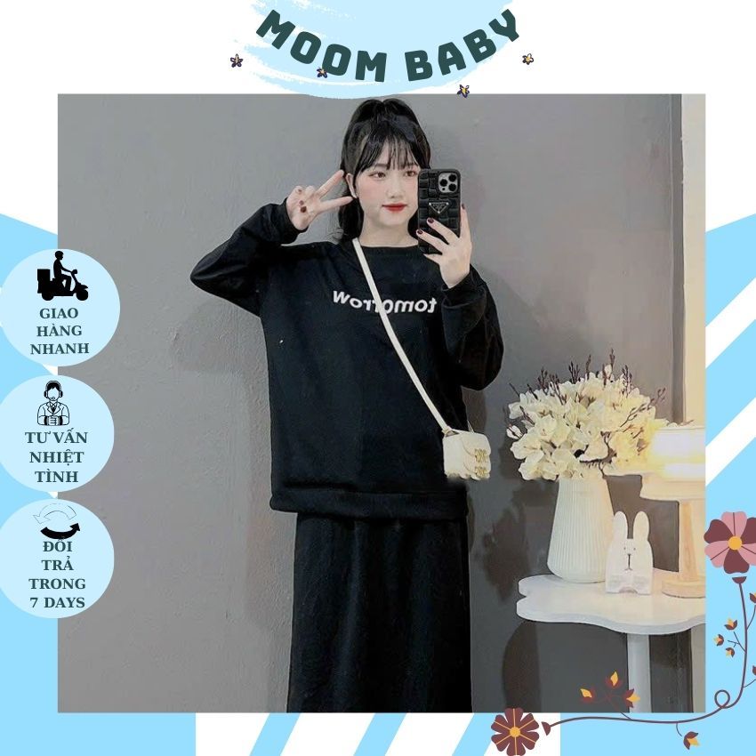 SET NỈ THU ĐÔNG V290 ÁO DÀI TAY KÈM CHÂN VÁY XINH XẮN NĂNG ĐỘNG CHO MẸ BẦU