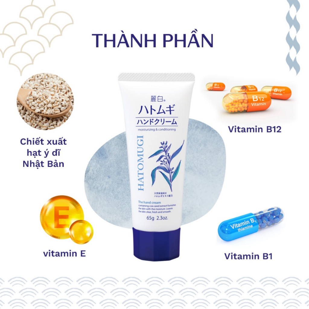 Kem Dưỡng Da Tay HATOMUGI hạt ý dĩ cấp ẩm - Reihaku HATOMUGI Hand Cream 65G