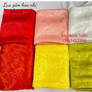 Vải gấm lụa hoa nhí khổ 1m6, Vải gấm hoa nhí màu đỏ, gấm hoa nhí đỏ cam, Gấm xanh cốm, gấm hoa nhí màu hồng pastel